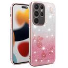 For Samsung Galaxy S23 Ultra 5G Gradient Glitter Flower All-inclusive Phone Case(Pink) - 1