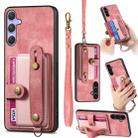 For Samsung Galaxy S25 5G Retro Cross Wristband Wallet Leather Back Phone Case(Pink) - 1