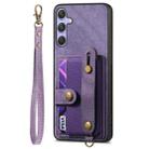 For Samsung Galaxy S25 5G Retro Cross Wristband Wallet Leather Back Phone Case(Purple) - 2