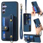 For Samsung Galaxy S25 5G Retro Cross Wristband Wallet Leather Back Phone Case(Blue) - 1