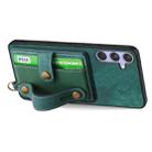 For Samsung Galaxy S25+ 5G Retro Cross Wristband Wallet Leather Back Phone Case(Green) - 3