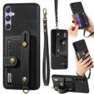 For Samsung Galaxy S25+ 5G Retro Cross Wristband Wallet Leather Back Phone Case(Black) - 1