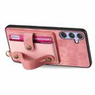 For Samsung Galaxy S25 Ultra 5G Retro Cross Wristband Wallet Leather Back Phone Case(Pink) - 3