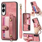 For Samsung Galaxy S25 Edge 5G Retro Cross Wristband Wallet Leather Back Phone Case(Pink) - 1