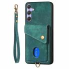 For Samsung Galaxy S25 5G Retro Card Wallet Fold Leather Phone Case with Strap(Green) - 2