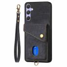 For Samsung Galaxy S25+ 5G Retro Card Wallet Fold Leather Phone Case with Strap(Black) - 2