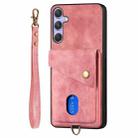 For Samsung Galaxy S25+ 5G Retro Card Wallet Fold Leather Phone Case with Strap(Pink) - 2