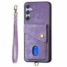 For Samsung Galaxy S25+ 5G Retro Card Wallet Fold Leather Phone Case with Strap(Purple) - 2