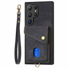 For Samsung Galaxy S25 Ultra 5G Retro Card Wallet Fold Leather Phone Case with Strap(Black) - 2