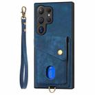 For Samsung Galaxy S25 Ultra 5G Retro Card Wallet Fold Leather Phone Case with Strap(Blue) - 2