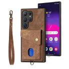 For Samsung Galaxy S25 Ultra 5G Retro Card Wallet Fold Leather Phone Case with Strap(Brown) - 1