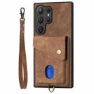 For Samsung Galaxy S25 Ultra 5G Retro Card Wallet Fold Leather Phone Case with Strap(Brown) - 2