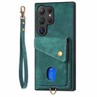 For Samsung Galaxy S25 Ultra 5G Retro Card Wallet Fold Leather Phone Case with Strap(Green) - 2