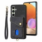 For Samsung Galaxy A56 5G Retro Card Wallet Fold Leather Phone Case with Strap(Black) - 1