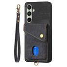 For Samsung Galaxy A56 5G Retro Card Wallet Fold Leather Phone Case with Strap(Black) - 2