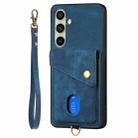 For Samsung Galaxy A56 5G Retro Card Wallet Fold Leather Phone Case with Strap(Blue) - 2