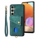 For Samsung Galaxy A56 5G Retro Card Wallet Fold Leather Phone Case with Strap(Green) - 1