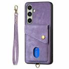 For Samsung Galaxy A56 5G Retro Card Wallet Fold Leather Phone Case with Strap(Purple) - 2