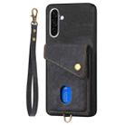 For Samsung Galaxy A36 Retro Card Wallet Fold Leather Phone Case with Strap(Black) - 2