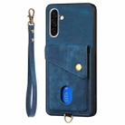 For Samsung Galaxy A36 Retro Card Wallet Fold Leather Phone Case with Strap(Blue) - 2