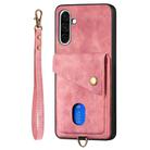 For Samsung Galaxy A36 Retro Card Wallet Fold Leather Phone Case with Strap(Pink) - 2