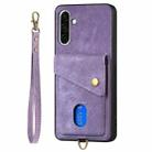 For Samsung Galaxy A36 Retro Card Wallet Fold Leather Phone Case with Strap(Purple) - 2