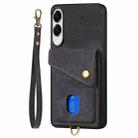 For Samsung Galaxy S25 Edge 5G Retro Card Wallet Fold Leather Phone Case with Strap(Black) - 2