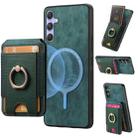For Samsung Galaxy S25 5G Retro Splitable Magnetic Stand Card Bag Leather Phone Case(Green) - 1