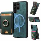 For Samsung Galaxy S22 Ultra 5G Retro Splitable Magnetic Stand Card Bag Leather Phone Case(Green) - 1