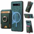 For Samsung Galaxy S10+ Retro Splitable Magnetic Stand Card Bag Leather Phone Case(Green) - 1