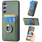For Samsung Galaxy S25 5G Carbon Fiber Card Wallet Ring Phone Case(Green) - 1