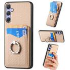 For Samsung Galaxy S25+ 5G Carbon Fiber Card Wallet Ring Phone Case(Khaki) - 1