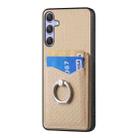 For Samsung Galaxy S25+ 5G Carbon Fiber Card Wallet Ring Phone Case(Khaki) - 2