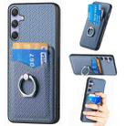 For Samsung Galaxy S25 Ultra 5G Carbon Fiber Card Wallet Ring Phone Case(Blue) - 1
