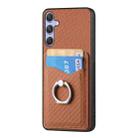 For Samsung Galaxy S25 Ultra 5G Carbon Fiber Card Wallet Ring Phone Case(Brown) - 2