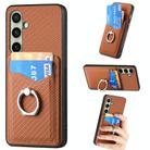 For Samsung Galaxy A36 Carbon Fiber Card Wallet Ring Phone Case(Brown) - 1