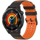For Huawei Watch 22mm Three Rows Hole Two Color Silicone Watch Band(Black+Orange) - 1