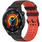 For Huawei Watch 22mm Three Rows Hole Two Color Silicone Watch Band(Black+Red) - 1