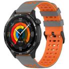 For Huawei Watch 22mm Three Rows Hole Two Color Silicone Watch Band(Grey+Orange) - 1