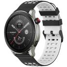 For Amazfit Watch 22mm Three Rows Hole Two Color Silicone Watch Band(Black+White) - 1