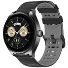 For Huawei Watch 22mm Hollow Three Rows Hole Two Color Silicone Watch Band(Black+Grey) - 1