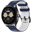 For Huawei Watch 22mm Hollow Three Rows Hole Two Color Silicone Watch Band(Midnight Blue+White) - 1