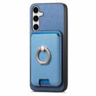 For Samsung Galaxy S25 5G Retro Cross Leather Ring Vertical Insert Card Bag MagSafe Phone Case(Blue) - 2
