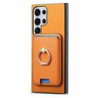 For Samsung Galaxy S25 Ultra 5G Retro Cross Leather Ring Vertical Insert Card Bag MagSafe Phone Case(Yellow) - 2