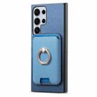 For Samsung Galaxy S25 Ultra 5G Retro Cross Leather Ring Vertical Insert Card Bag MagSafe Phone Case(Blue) - 2