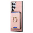 For Samsung Galaxy S25 Ultra 5G Retro Cross Leather Ring Vertical Insert Card Bag MagSafe Phone Case(Pink) - 2