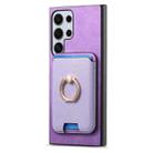 For Samsung Galaxy S25 Ultra 5G Retro Cross Leather Ring Vertical Insert Card Bag MagSafe Phone Case(Purple) - 2