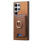 For Samsung Galaxy S25 Ultra 5G Retro Cross Leather Ring Vertical Insert Card Bag MagSafe Phone Case(Brown) - 2