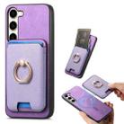 For Samsung Galaxy S24 FE 5G Retro Cross Leather Ring Vertical Insert Card Bag MagSafe Phone Case(Purple) - 1