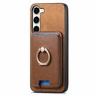 For Samsung Galaxy S24 FE 5G Retro Cross Leather Ring Vertical Insert Card Bag MagSafe Phone Case(Brown) - 2